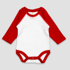 Baby Raglan One Piece Bodysuits Long Sleeves – 100% Cotton White/Red - LG2144WBR - The Laughing Giraffe®