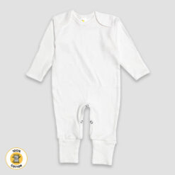 Baby Pajamas With Fold Over Mittens & Fold Over Footies – 100% Cotton White - LG2403W - The Laughing Giraffe®