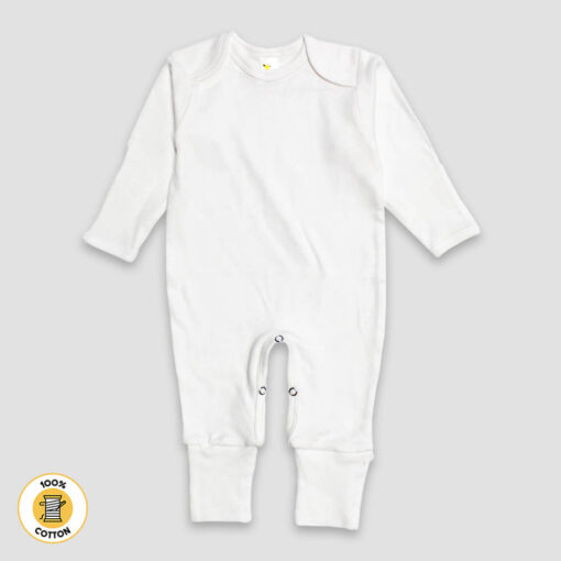 Baby Pajamas With Fold Over Mittens & Fold Over Footies – 100% Cotton White - LG2403W - The Laughing Giraffe®