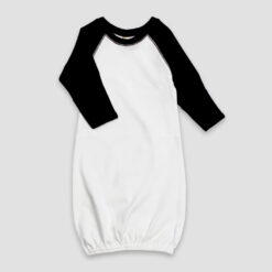 Baby Raglan Gown With Fold Over Mittens – 100% Cotton White/Black - LG2844WD - The Laughing Giraffe®