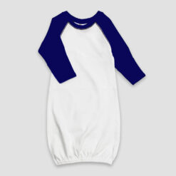 Baby Raglan Gown With Fold Over Mittens – 100% Cotton White/Navy - LG2844WNV - The Laughing Giraffe®