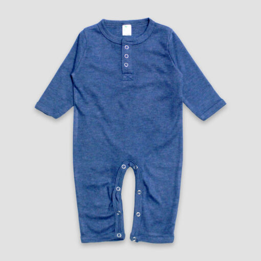 Baby Henley Jumpsuits – Polyester Cotton Blend Denim Heather - LG3404DH - The Laughing Giraffe®