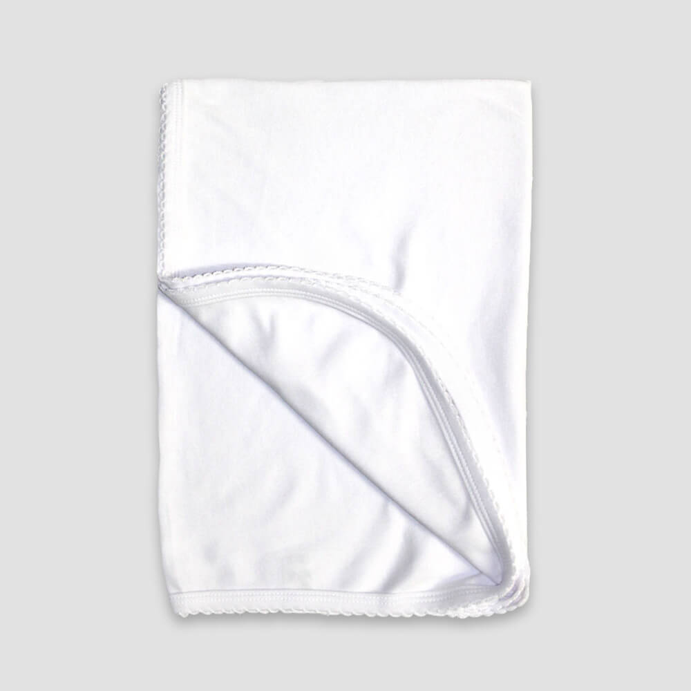 Baby Receiving Blanket w/ Scallop Trim White Polycotton