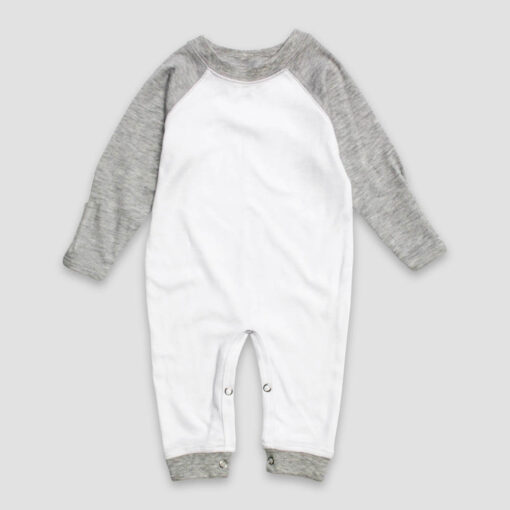 Baby Raglan Sleep N Play – White/Gray – Polyester Cotton Blend - LG3444WH - The Laughing Giraffe®