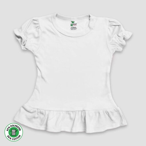 Toddler & Kids Short Sleeve Ruffle T-Shirts – Polyester Cotton Blend White - LG3577W - The Laughing Giraffe®