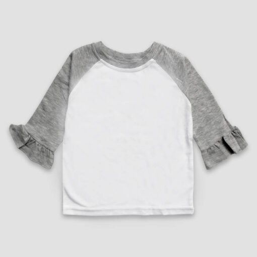 Toddler & Kids Ruffle Raglan Shirt – White/Heather Gray – 100% Polyester - LG4558WH - The Laughing Giraffe®