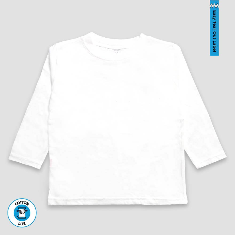 Sleeve Toddler Kids White CottonLite 100% T-Shirt Long - White &