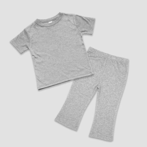 Wholesale Blank Baby and Kids Flare Pants and T-Shirt Sets - Heather Gray